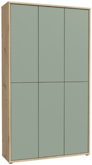 Schuhschrank >Alanna< 6 Türen, Salbei / Artisan Eiche Dekor - 109,2x191,9x34,9 cm (B/H/T)