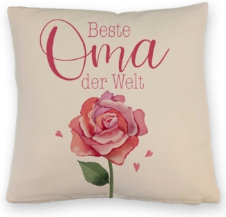 speecheese Dekokissen Rose Kissen mit Leinenoptik mit Spruch Beste Oma der Welt