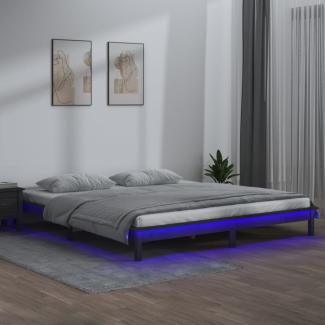 Massivholzbett mit LEDs Grau 135x190 cm 4FT6 Double [820648]