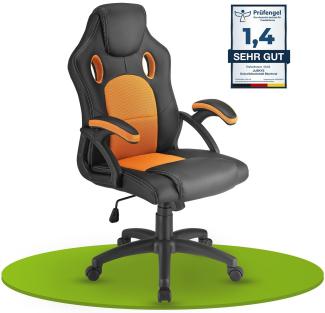 Juskys Racing Schreibtischstuhl Montreal (orange) ergonomisch, höhenverstellbar & gepolstert, bis 120 kg - Bürostuhl Drehstuhl PC Gaming Stuhl