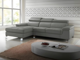 Vente-unique - Ecksofa Leder - Ecke Links - Grau - MISHIMA