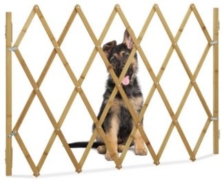 Relaxdays Hundeabsperrgitter, Schutzgitter für Tür & Treppe, Scherengitter ausziehbar bis 116,5 cm, 82,5 cm hoch, Natur