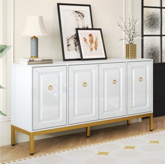 Merax Sideboard hochglanz Aufbewahrungsschrank mit goldenen Beinen (1 St), Anrichte Kommode mit 4 Türen & verstellbare Einlegeböden, 140x40x80cm