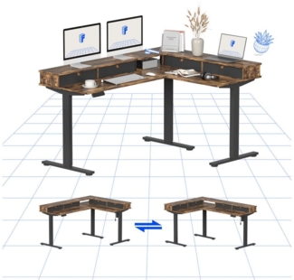 FLEXISPOT Eckschreibtisch Q1/Q3L L-Computertisch (4 Höhen-Speicherplätze & Anti-Kollisionssystem & Geräuschlos), Mit praktischen Schubladen, 160x120 cm