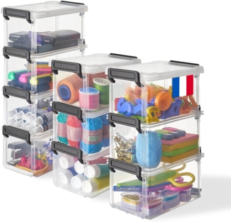 Iris Ohyama, Aufbewahrungsboxen aus Kunststoff mit Deckel und Verschlussclips, 0.7L, 10er-Set, Transparent, Stapelbar, für Büro, Schule, Kleinteile, BPA frei, Behälter, Aufbewahrungsbox, LLB-0.7