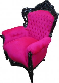 Casa Padrino Sessel King Pink / Schwarz mit Bling Bling Glitzersteinen - Barock Kollektion