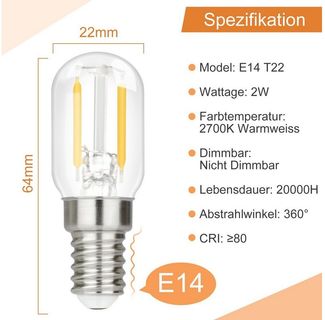 ZMH LED-Leuchtmittel E14 LED Vintage Glühbirnen - T22 LED Leuchtmittel für Flur, 4 St, Warmweiß, Nicht Dimmbar