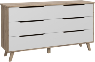 Sideboard >VANKKA< 4 Schubladen, Planked Eiche Dekor / Weiss - 154,7x86,3x42cm (B/H/T)