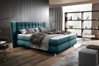 99rooms Florian Boxspringbett 120x200 cm Webstoff TIAMA Blau Bonell-Federung