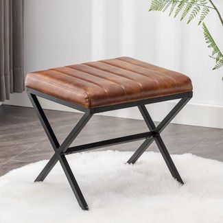 Duhome Sitzhocker Kunstleder, Polsterhocker Fußhocker Gepolstert Moderner Hocker mit Metallgestell für Schminktisch Flur Wohnzimmer Schlafzimmer, Model WY-9196A1 (Gelb-Braun)