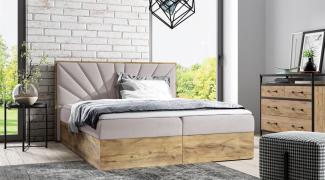Boxspringbett Bett DAIMON 120x200 cm Lancelot Eiche Stoff Hellbeige Bettkasten