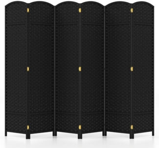 240 x 170 cm Paravent mit Handgewebter Textur &Massivem Holzrahmen Trennwand Raumteiler Schwarz