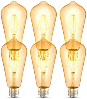 B.K.Licht LED-Leuchtmittel LED Leuchtmittel 6er Set E27 ST64, E27, 6 St, Warmweiß, 2.700 K Edison Vintage Glühbirne Filament