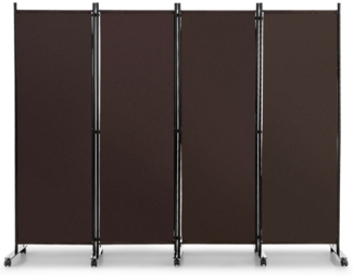Raumteiler mit 4 Paneelen auf Rädern 173 cm Hoher Rollbarer Sichtschutz Braun