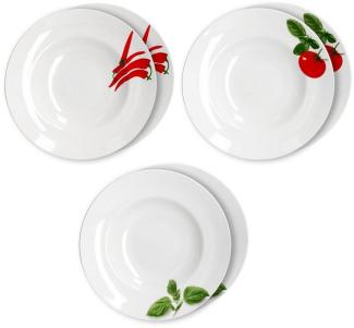 6er Set Pastateller Tomate, Chili & Basilikum 26,5cm Nudel Teller Essteller tief