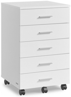 VASAGLE Rollcontainer, mobiler Aktenschrank, Schubladenschrank, Druckerständer mit 5 Schubladen, mit schraubenlosen Gleitschienen, für Büro, Homeoffice, wolkenweiß