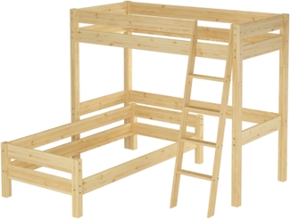 Hochbett für Kinder mit Einzelbett 90x200 Kinderbett Stockbett Kiefer massiv V-60. 20-09-2-20Z mit Lattenrost und Matratze
