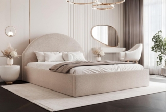 Compleo Polsterbett Designer Polterbett CLARA, mit Stauraum, Glamour-Bett, Elegant, Bett mit halbrückigem Kopfteil, Elegant design