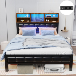 oyajia Polsterbett Doppelbett mit LED Licht 140x200cm,Stauraumkopfteil (Mit Lattenrost und Ladefunktion,PU-Leder material Polsterbett), Modernes Jugendbett, Leises Design Bett, Max. Belastbarkeit 200/272 kg