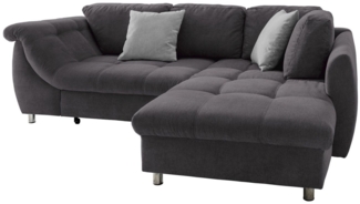 ECKSOFA mit Schlaffunktion, Bettkasten, Wellenunterfederung, Ottomane rechts B250/T190/H84 cm, Liegefl. 179x190 cm, Mikrofaser Anthrazit