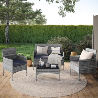 STEELSØN 'Thalora' Gartenlounge-Set, 4-tlg. Sitzgruppe mit Sofa, 2 Stühlen und Tisch, inkl. Kissen, grau-meliert/anthrazit, aus Polyrattan