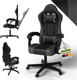 Juskys Gamingstuhl HyperSeat, verstellbare Rückenlehne, höhenverstellbarer Drehstuhl, Kunstleder, ergonomisch, für Büro & Gaming Setup – Schwarz/dunkelgrau