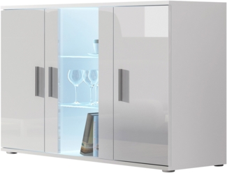 Kommode Soho S07 (Farbe: Weiß / Weiß Hochglanz, mit weißer LED Beleuchtung)