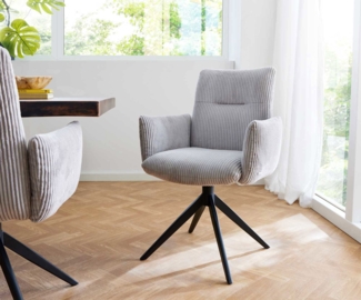 Drehstuhl Jova-Flex mit Armlehnen Cord Silbergrau Kreuzgestell breit Schwarz 360° drehbar Taschenfederkern