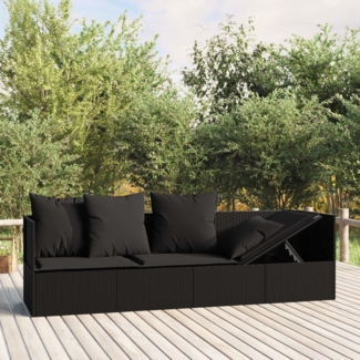 vidaXL Outdoor-Loungebett mit Kissen Schwarz Poly Rattan 319565