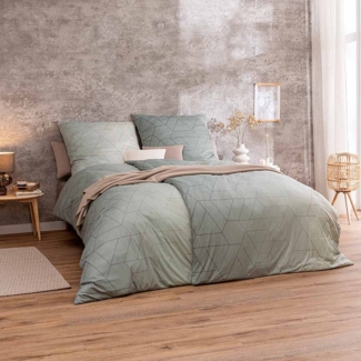 Estella Mako Jersey Bettwäsche 135x200 Paco peach Mosaik Karo grau taupe 6853-195