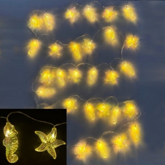 Online-Fuchs LED-Lichterkette mit Timer und 30 Seesternen und Seepferdchen - maritime Dekoration, zum Aufhängen - Deko Badezimmer, Kinderzimmer