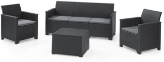 Dmora Loungeset für draußen Orillia, Outdoor-Lounge mit Couchtisch, Terrassenset mit Kissen, 113x65 h74 cm, Anthrazit