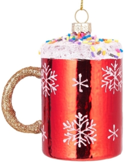 BRUBAKER Christbaumschmuck Kunstvolle Weihnachtskugel Tasse mit Streuseln, mundgeblasene Weihnachtsdekoration aus Glas, handbemalt - ca. 9 cm