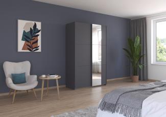 rauch Kleiderschrank, Schwebetürenschrank KRONACH, 2-türig, Spiegel teilaufgelegt, Grau metallic, 131 x 210 x 59 cm