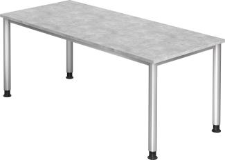 bümö höhenverstellbarer Schreibtisch H-Serie 180x80 cm in Beton, Gestell in Silber - großer PC Tisch für's Büro manuell höhenverstellbar, Computertisch verstellbar, HS-19-M