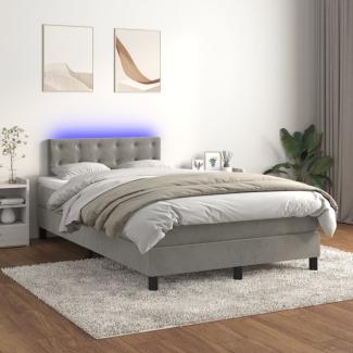 vidaXL Boxspringbett mit Matratze & LED Hellgrau 120x200 cm Samt, Härtegrad: H2 [3134633]