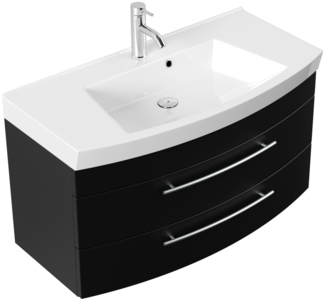 Badmöbel Bella 100 mit runder Front SoftClose schwarz : Schwarz