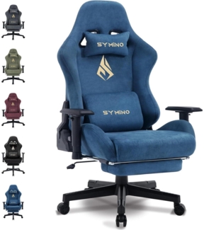 Symino Gaming Stuhl Blau Hochwertiger Bürostuhl mit Fußstütze
