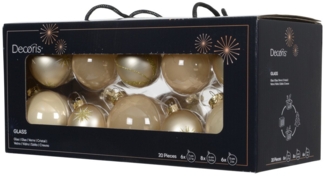 Decoris Weihnachtskugeln aus Glas Ø 5, 6, 7 cm creme-gold 20 Stück