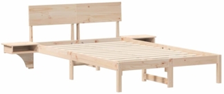 vidaXL Bettrahmen mit Kopfteil Braun 135 x 190 cm Massives Kiefernholz 873454