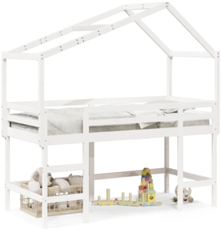 vidaXL Hochbett mit Leiter und Dach Weiß 90x200 cm Massivholz Kiefer 3282071