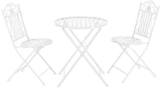 DELUKE® Bistroset 3-teilig LOLA Metall - Klappbar, Wetterfest | Balkonmöbel Set 2 klappbar Personen Bistrotisch mit 2 Stühlen Gartenmöbel Set 2 Personen Sitzgarnitur, Weiß