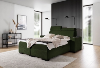Boxspringbett Bett NESTOR 140x200cm Set. 1 in Stoff Dress Me Grün