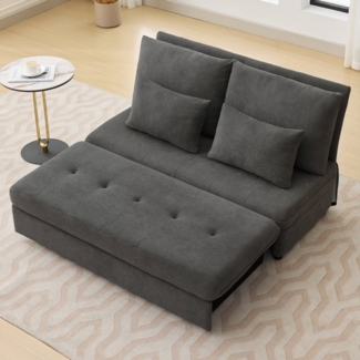 Merax Schlafsofa Klappbares Doppelsofa aus Chenille mit Schlaffunktion, Polstersofa Sofa mit ausziehbarem Aufbewahrungsbox & dicken Kissen