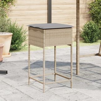 Garten-Barhocker 2er Set, Barstühle, Küchenhocker mit Kissen Beige Poly Rattan