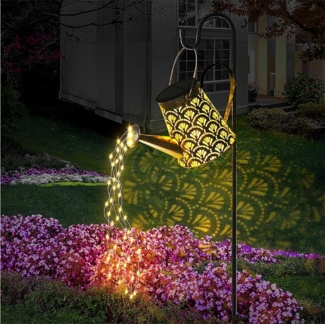 zggzerg LED Solarleuchte Solar Gießkanne Lichterkette Aussen mit Schäferhaken,Außen LED Lichter, Vintage LED Lichterkette Aussen für Garten Hofweg Balkon Terrasse Deko