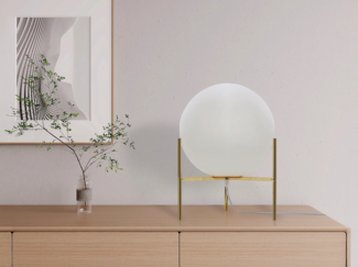Vente-unique - Tischleuchte Globus auf Füßen - 25 x 35 cm - Goldfarben & Weiß - BARLOW