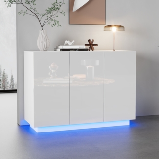 LED-Sideboard Hochglanz Weiß mit verstellbaren Einlegeböden, 16 Farben LED-Beleuchtung