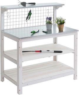 Pflanztisch HWC-N55, Gärtnertisch Blumentisch Pflanzregal, Holz FSC®-zertifiziert verzinkte Platte, 117x102x56cm ~ weiß