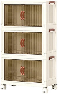 MODFU Aufbewahrungsbox 3er Set Ordnungsboxen Aufbewahrung Boxen stapelbar Faltbox mit Deckel (Aus Kunststoff mit sichtbar magnetische Doppeltüren und Rädern, 49*32*86.5cm faltbare Aufbewahrungs Behälter Stapelkästen Stapelboxen), Boxen-Set Wohnzimmer S...